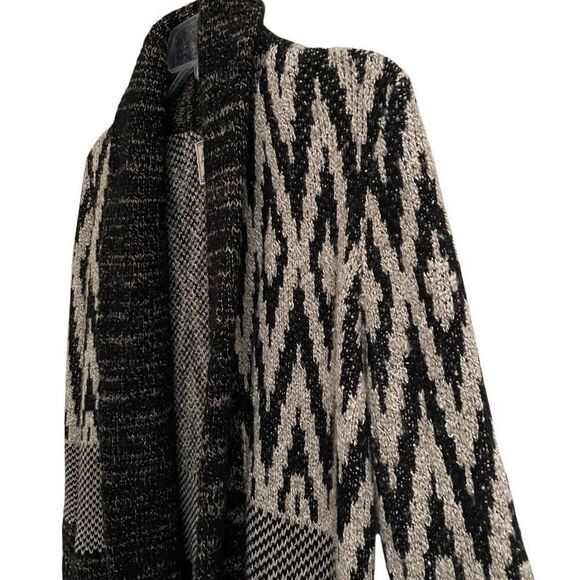Lucky Brand Stargazer Chevron wool blend open long cardigan women’s M black gray - Picture 4 of 9